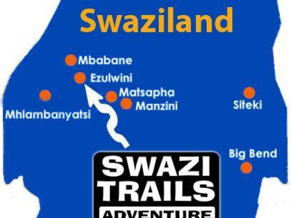Map of Swaziland showing location of Swazi Trails offices