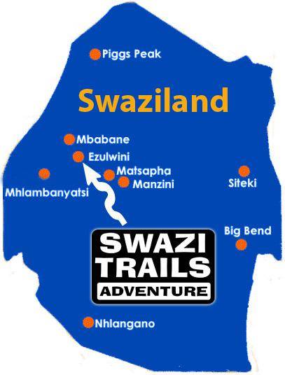 Map of Swaziland showing Swazi Trails offices